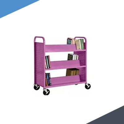 China Double Sided Book Trolley Commercial Furniture Library Movable Steel Book Trolley For Sale for sale