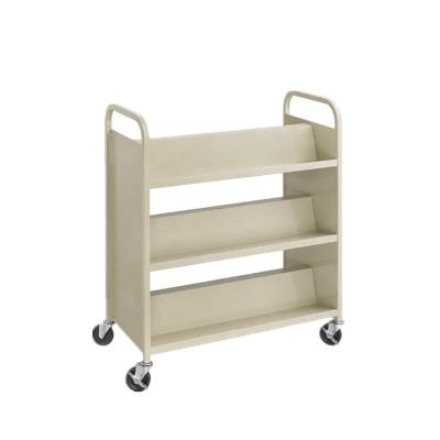 China Best Price(Height)Bookcase Furniture Modern Design Adjustable Double Sides Steel Mobile Book Trolley Cart for sale