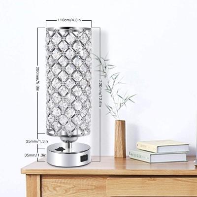 China Modern Home Decor Crystal Touch Control Table Lamp Dimmable with Dual USB Fast Charging Ports for Bedroom for sale