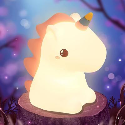 China Modern Unicorn Nursery Lamp LED Night Light Squishy Silicone Color Changing USB Rechargeable Baby Decor Toys for sale