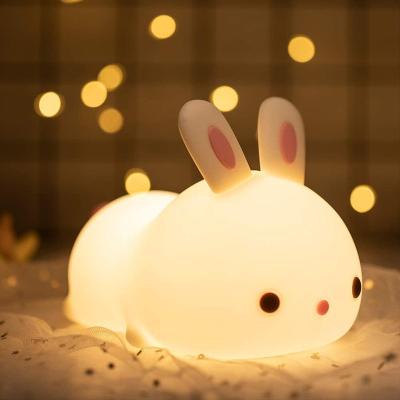 China Modern Colorful Rabbit LED Night Light Silicone Cartoon USB Charging New Year Gift RGB Multicolor Touch Sensor For Baby Bedside Lamp for sale