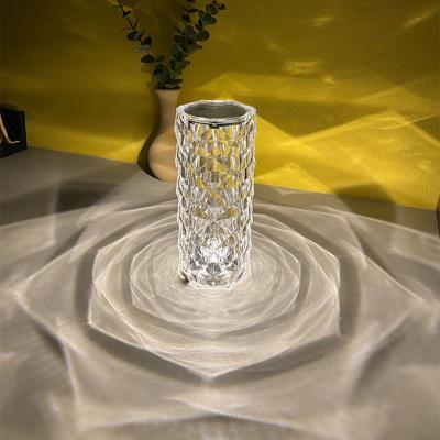 China Wireless Rose Diamond Table Lamp Touch Sensor 2000mAh Lamp Night Light Modern Crystal Desk Lamp for Bedroom Living Room for sale