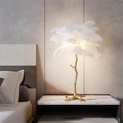 China Modern Decorative Feather Floor Lamp Hotel Standing Lights For Living Room Modern Palm Tree Copper Resin Led Ostrich Floor Lamp for sale