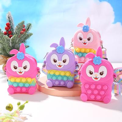 China Reusable kids stir pop it bubble cartoon silicone toddler easter bunny popits 3d purses bunny push pop it coin purse for easter for sale