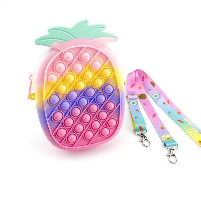 China New Reusable Poppe Bubble Buster Pineapple Sensory Pop It Clip Purse Kids Silicon Wallet Coin Purse Big Pineapple Pop It Purse Bags for sale