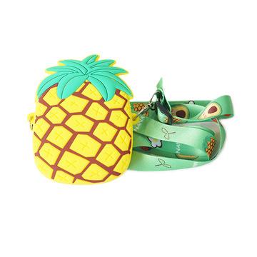 China 2021 hot sale fashion girls 3d fruit printing shoulder bag reusable silicone pineapple shaped coin purse for sale