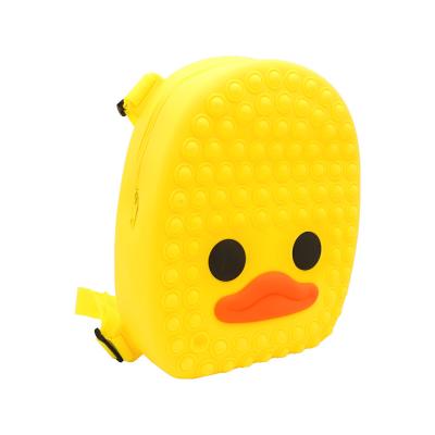 China Real Sound-IT Mini Cartoon Duck Shape Waterproof Wiggle Person Backpack School Bag Cute Small Silicone Duck Sound Backpack For Kids Toddler Girl for sale