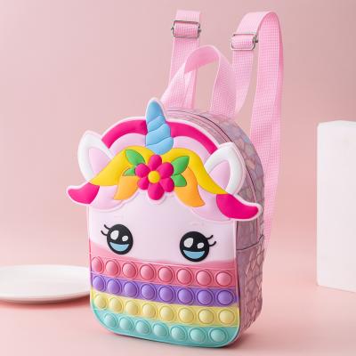 China Waterproof Mini Kids Backpack Bag School Bag Unicorn Pop It Wiggle Bubble School Backpack Laser Pop It Unicorn Backpack For Girls for sale