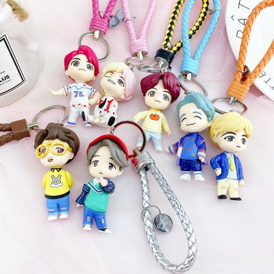 China 2022 Cartoon Character Kpop Butter BTS PVC Key Chain Youth League BTS Decorative Key Chain With Leather Rope for sale