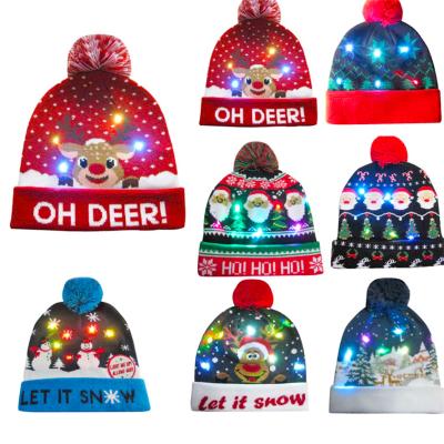 China Practice Baby Kids Adults Pet Bling Led Merry Christmas Santa Winter Knit Hats Mini Christmas Cap With Lights for sale