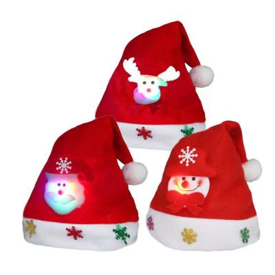 China Handy New Year Wedding Christmas Decoration Adults Kids Kids Christmas Tree Santa Hats Led Light Up Felt Christmas Hat With Led Light for sale