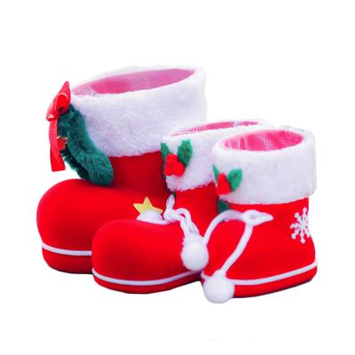 China Hot Fashion Merry Christmas Shoe Tree Ornaments Red Velvet Christmas Shoes Shape Candy Mesh Storage Gift Wrapping Bag For Christmas for sale