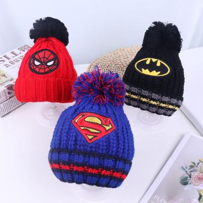 China Cartoon COMMON unisex warm spiderman hats winter children winter beanie knitted hat for boys girls for sale