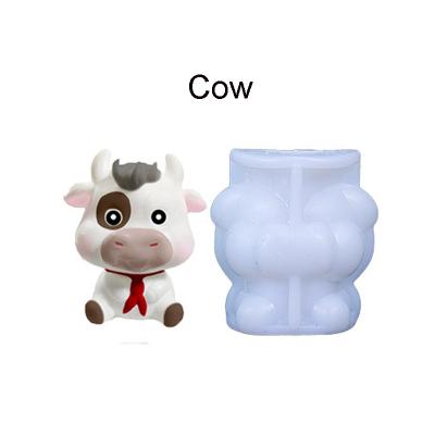 China Cheap Stocked Little Flower Bear Pig Cow Dog Silicone Mold Cute Rose Candle Mold For Candles for sale