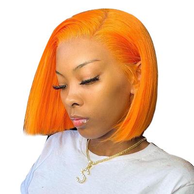 China Blue Short Bob Lace Frontal Wig Gray Green Orange Ginger Colored Bob Lace Front Human Hair Water Wave Wigs 13X4 Blonde Red Rose for sale