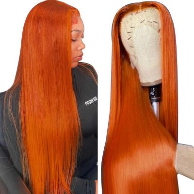 China Wholesale Virgin Yaki Pre Plucked 13x4 350# Ginger Orange Color Bone Straight Human Hair Sheer Lace Front Wigs For Black Women for sale