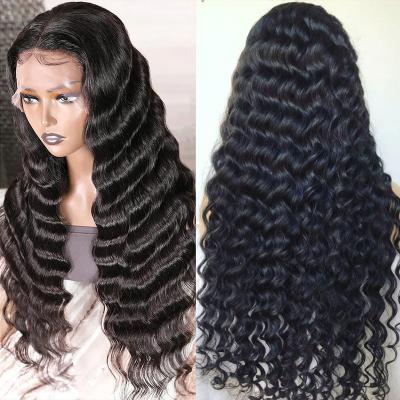 China Water Wave 250 Density Loose Deep 13x6 Lace Front Human Hair Wigs Pre Plucked Loose Full Lace Headband Wig For Women Remy Black Hair for sale