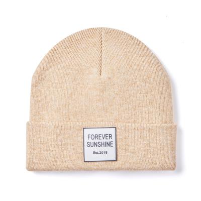 China Fashion JOINT beanie patch leather white knitted custom bulk knit hat beanie logo winter hat for sale