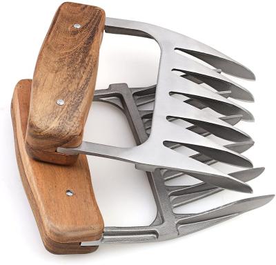 China Barbecue Metal Cooking Meat Claws 18/8 Stainless Steel Meat Forks with Wooden Handle for Serving Pork, Turkey, Chicken, Brisket for sale