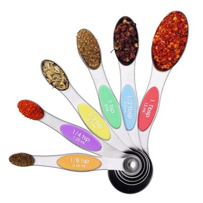 China Sustainable 304 Stainless Steel Double Side Spoon With Magnetic Doser Set Of 6 for sale