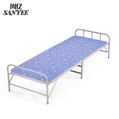 China SY-0013 Foldable Iron Frame Metal Bed Space Saving Bedroom Furniture Wooden Folding Bed for sale