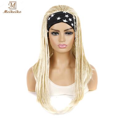 China Other Wholesale Braided Wig Ombre Brown Box Braids Braided Wig For Colored Women Long Headband Synthetic Wig Hair Extensions for sale