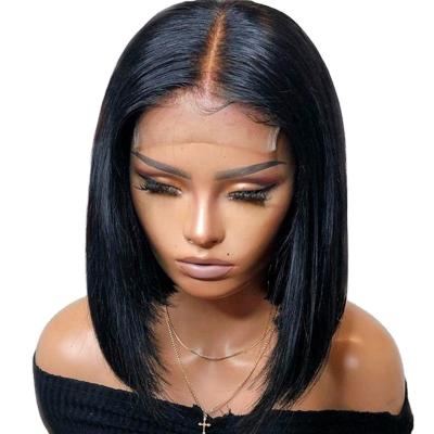 China Short Straight Closure 4*4 Lace Front Human Hair Wigs 150% Density Brazilian Remy Wig 8-14