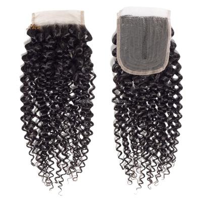 China Brazilian Virgin Human Hair Kinky Curly Lace Closure Human Hair T-Part Human Curly Closure Half Hand Made Closure Half Half Human Hair Closure for sale