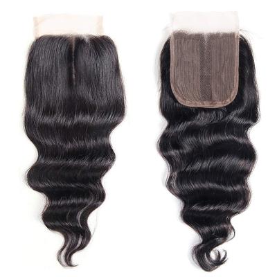 China Transparent Deep Wave 4x4 T Piece Deep Wave Brazilian Remy Hair Closure Human Hair Lace Closure Closure for sale