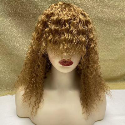 China Wholesale Short Curly Bob Human Hair Wigs With Bangs Color #27 Non Lace Front Wig For Colored Women Brazilian Virgin Remy Hair for sale