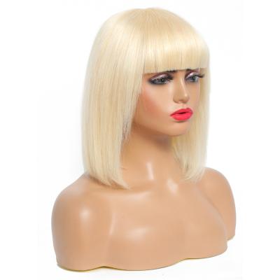 China Bob Human Hair Wigs With Blonde Straight Bangs Machine Straight Ombre Remy Brazilian Hair Fringe Wigs Full 613 Hair Wigs For Women for sale