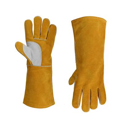 China Work Protection EN420 EN388 Certification Best Heat Resistant Yellow Cowhide CAT MIG Leather Industrial Welding Gloves for sale