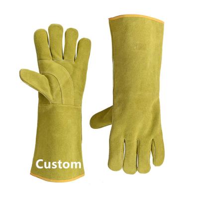 China Construction Safety Leather Welding Gloves High Safety Fire Fighting Heat Resistant Cuff Long for sale