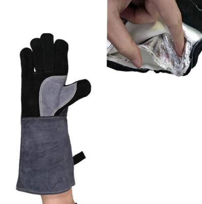 China Aluminum Foil Soft Heat Resistant Cow Sleeve Leather Welding Gloves Long For Welder/Grilling/BBQ Stove/Oven/Fireplace/Woodworking for sale