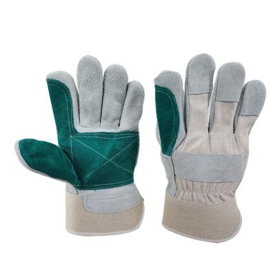 China Custom Logo Heavy Duty Cow Split Soft Leather Double Palm Safety Work Hand Protective Gloves for sale