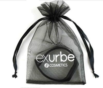 China Recyclable black organza bag with silver logo for sale