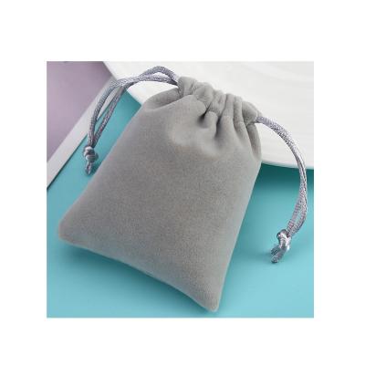 China Custom Logo Printed Drawstring Gray Velvet Cell Phone Jewelry Pouch Bag Recyclable for sale