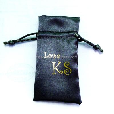 China Recyclable Wholesale Black Satin Hair Bags With Gold Logo for sale