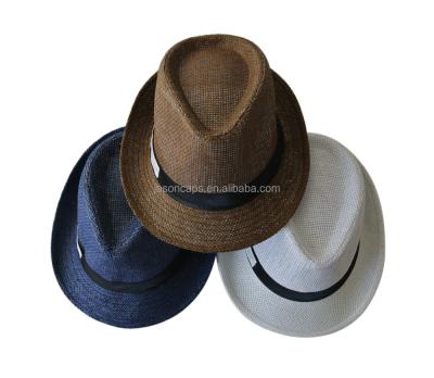 China Checked Paper Straw Hats Panama Fedora Hat Summer Beach Cowboy Hat for sale