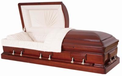 China Luxury Wood Caskets Mahogany Wooden With Velvet Interior / Zamak Casket Handle for sale