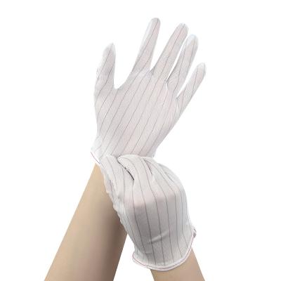 China Conductive Stripes/Pu Cribs Carbon Fiber Antistatic Esd Polyester Stripes Gloves for sale