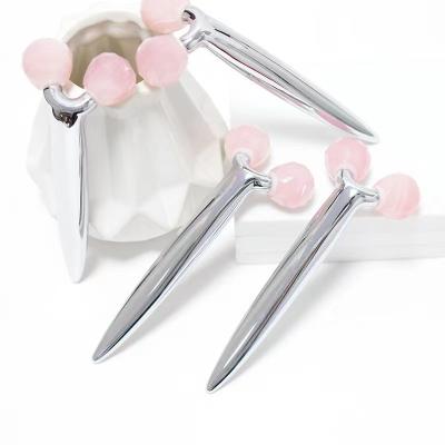 China Europe Wholesale 3D Wheel Skin Care Crystal Rotating Rose Quartz Aventurine Rollers Natural Facial Massager Device for sale