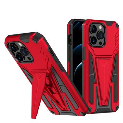 China Anti-fall Armor Case For iPhone 13 Stand v-Type Case 2 In 1 Magnetic Drop Ostiole Case For Sam Huawei Z Fold for sale