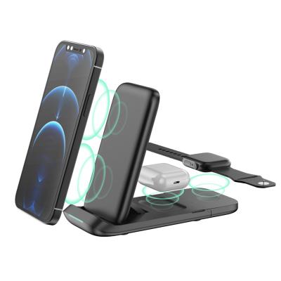 China Smart Watch Qi Certified 15W Wireless Charger for iPhone iWatch Airpods 4 in 1 Foldable Charging Dock Phone Holder for sale