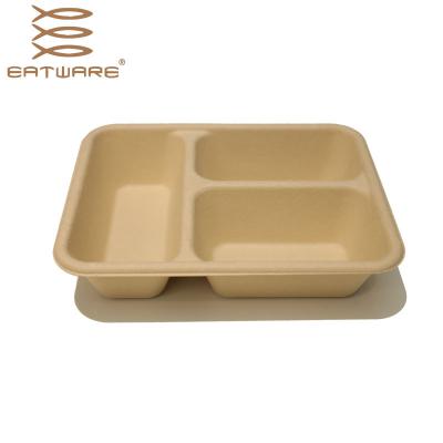 China Contemporary Oil Proof 800ml 3 Compartment PFAS Free Eco-friendly Oil Proof Paper Pulp Food Box for sale