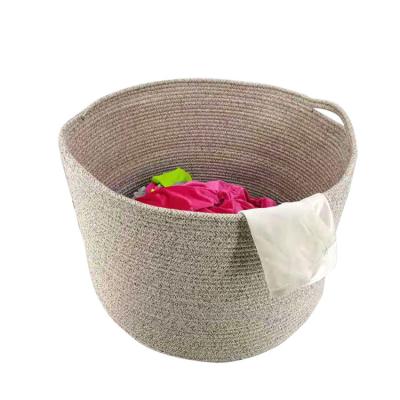 China Sustainable Large Cotton Rope Woven Basket Laundry Organizers Basket for sale