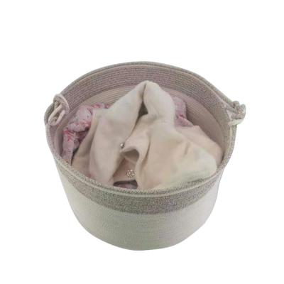 China Factory Stocked Selling Practical Woven Basket Round Laundry Cotton Rope Storage Basket for sale