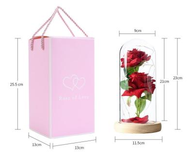 China Wholesale Valentine Day Gifts Preserved Valentine's Day Rose Forever Blooms LED Glass Cover Night Light for sale