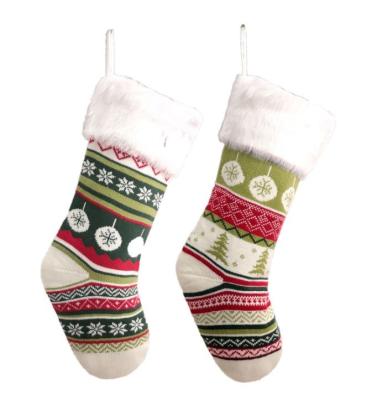 China Latest Christmas Decoration Moose Snowman Snowflake Knitted Candy Bag Christmas Hanging Stocking for sale