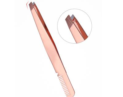 China Custom Maker Stainless Steel Popular Private Label Gold Logo Volume Eyebrow Trimmer Tweezers Eyelash Tweezers With Comb for sale